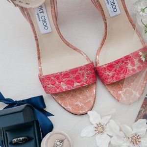 Jimmy Choo Edina Floral Jacquard Ankle-Wrap Sandal IT 39 / US 9